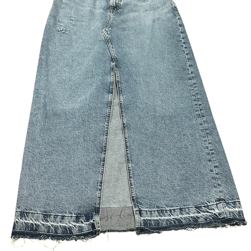 Zara TRF Long Denim Skirt Size S 100% Cotton High Rise Distressed Raw Hem Slit - Picture 10 of 11